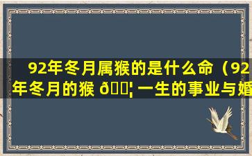 92年冬月属猴的是什么命（92年冬月的猴 🐦 一生的事业与婚姻）